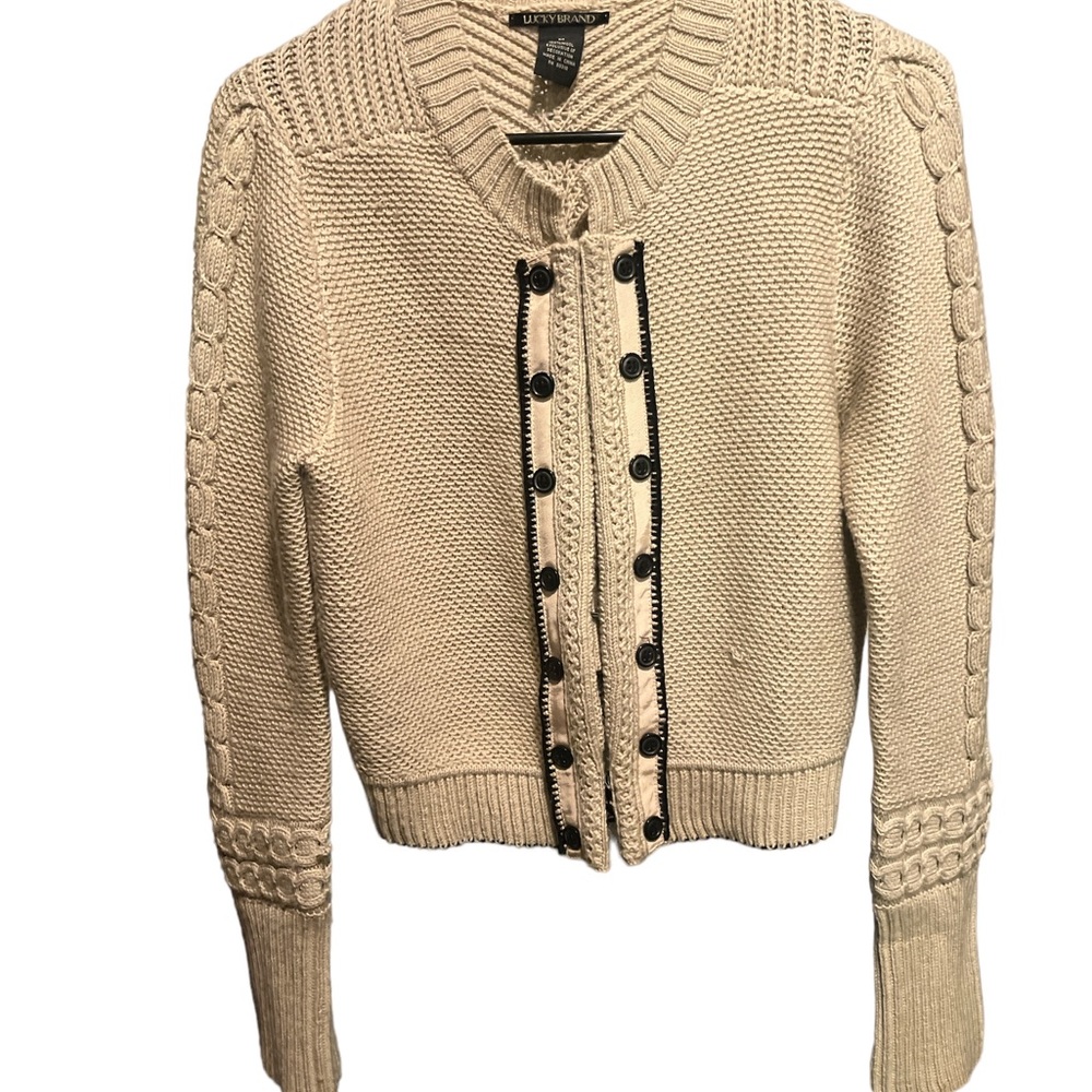Lucky Brand Beige Knit Sweater Cardigan